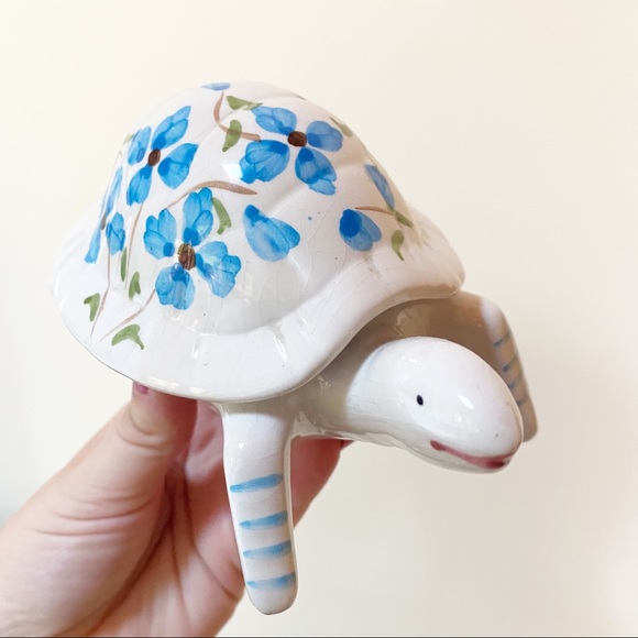 Vintage Hand Painted Floral Turtle Dish Figure - Picture 2 of 5